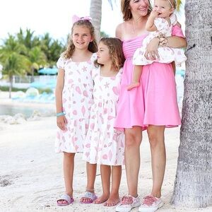 Monica + Andy Girls Organic Party Dress Seashell Hunt pink cartwheel shorts 3T